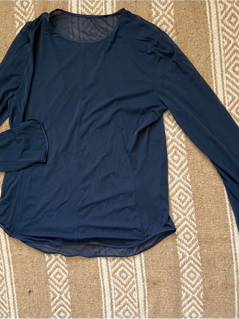 Mame Kurogouchi X Uniqlo Long Sleeve Sheer Mesh Blue Crewneck Top Medium NWOT - Picture 5 of 5